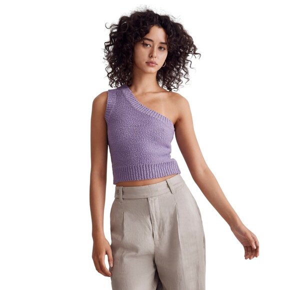 Madewell Tops - Madewell Sweater Tank Top Size XL One Shoulder Textured Knit Aster Bloom Purple